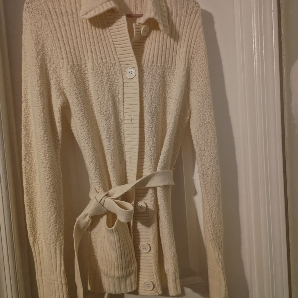 Vintage Hand Sewn Women's Cream Button-Up Sweater